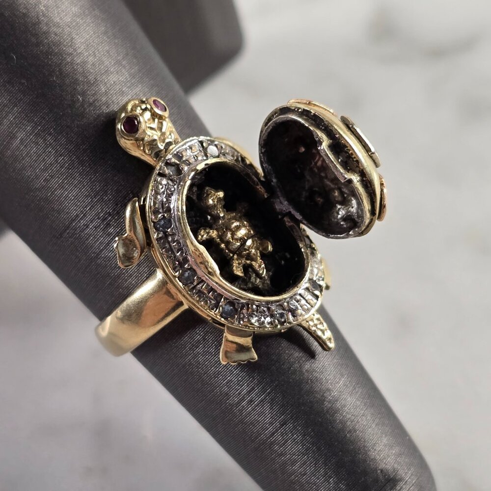 Womens Vintage Estate 14K Yellow & Rose Gold Turtle Ring 7.9g E4373 - Picture 3 of 6